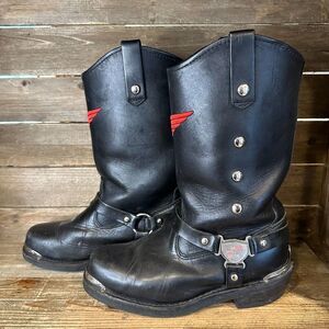 Mens Red Wing Engineer Black Leather Weastern Motorcycle Biker Boots Size 8‎ D
